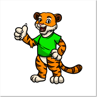 Cute Anthropomorphic Human-like Cartoon Character Tiger in Clothes Posters and Art